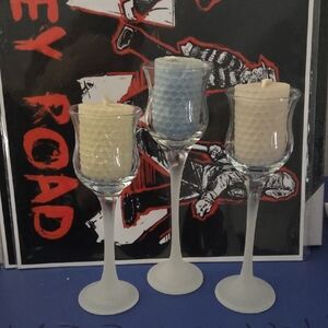 Party Lite Iced Crystal Fluted Candle Holder Trio